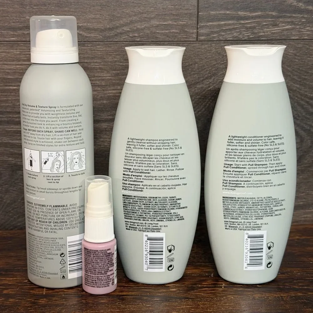Living Proof Full Haircare Bundle Shampoo/Conditioner/Dry Volume Spray/Mini, New